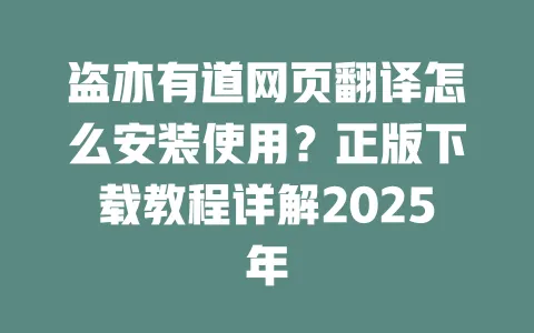 盗亦有道网页翻译怎么安装使用?正版下载教程详解2025年 一